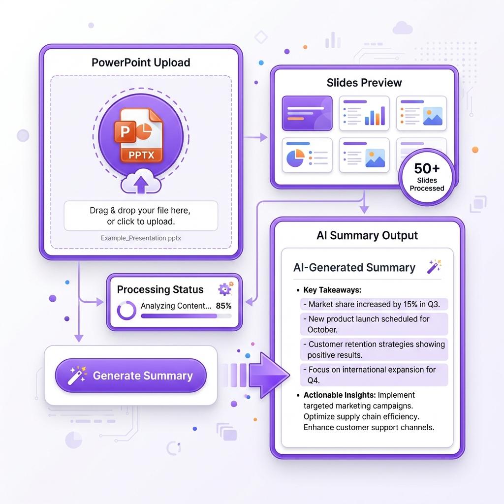 Learn How Our PPT Summarizer Works - upload PowerPoint and get AI summary