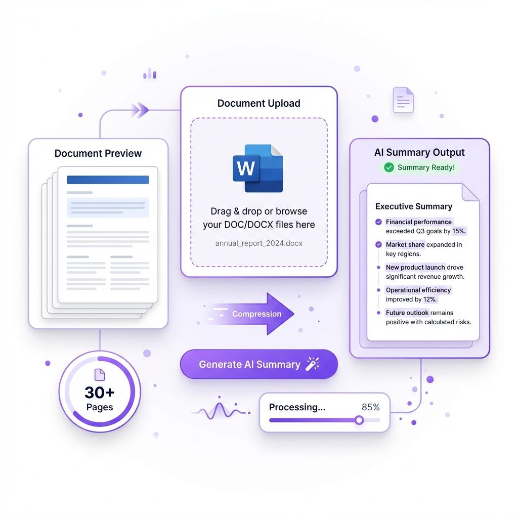 Find out How the Word Summarizer Works - upload Word document and get AI summary