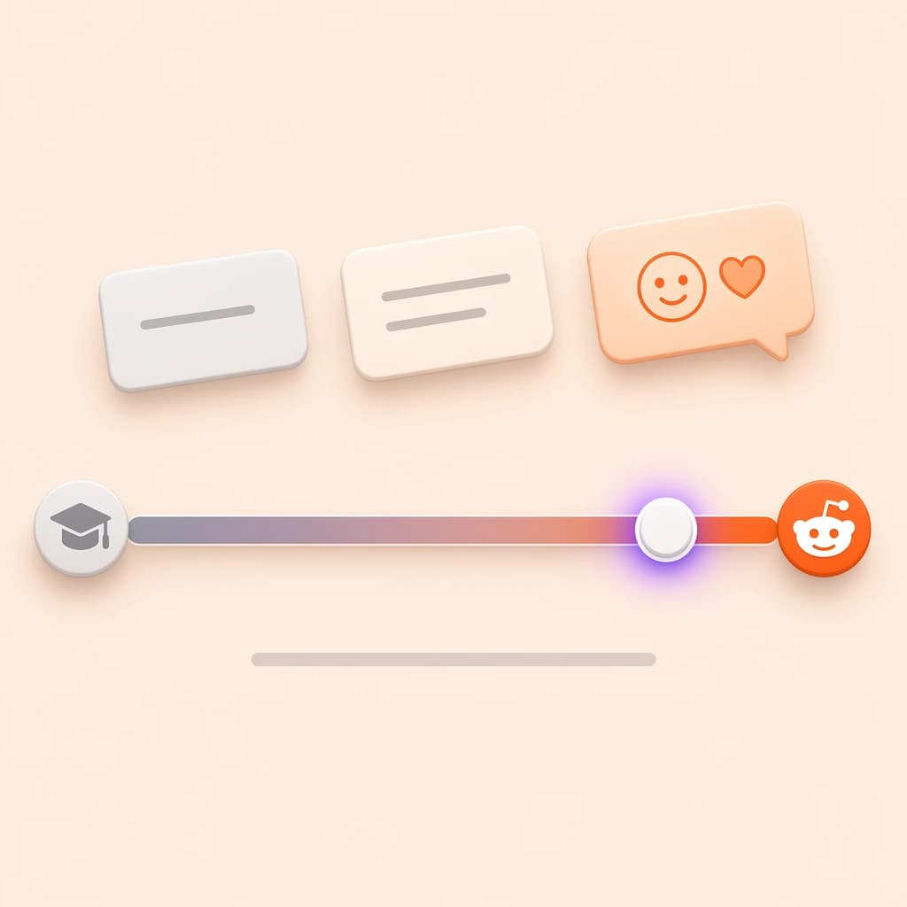 Reddit-native tone — formal phrasing rewritten to conversational Reddit style